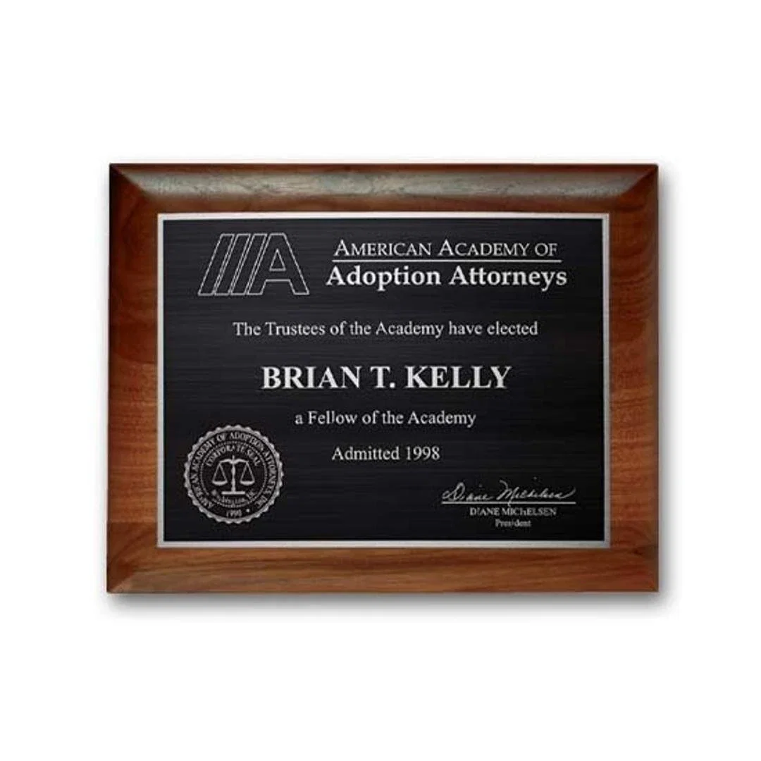 Custom Rolled-Edge Walnut Wall Plaque with Etched and Antiqued Plate for service anniversary gifts