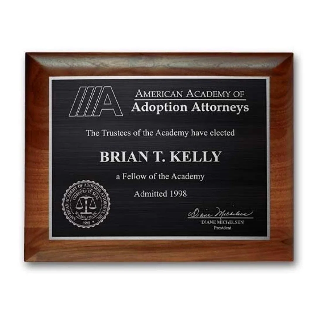 Custom Rolled-Edge Walnut Wall Plaque with Etched and Antiqued Plate for retirement presentations