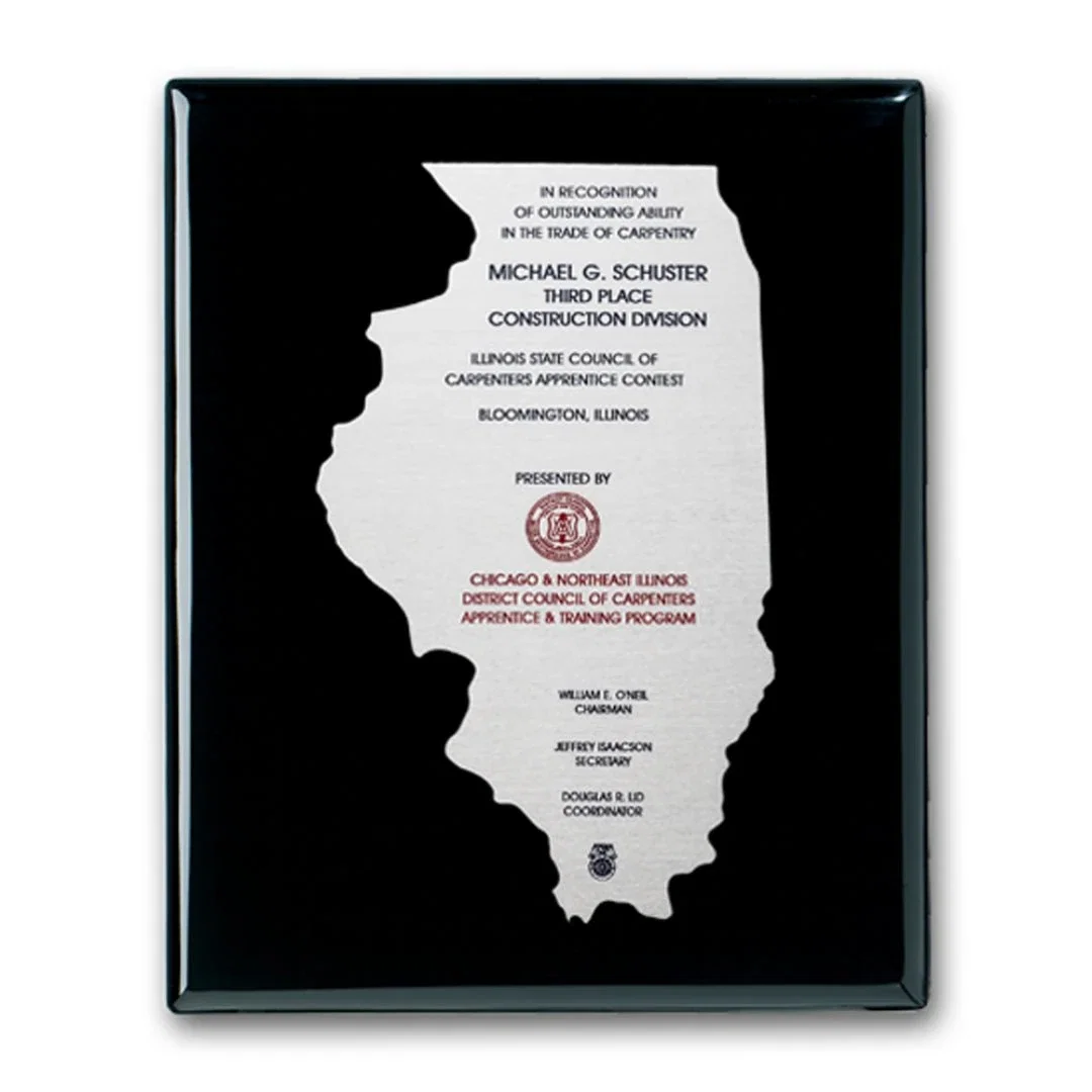 Custom Etched and Colorfilled Plaque on Ebony Piano Finish for employee recognition