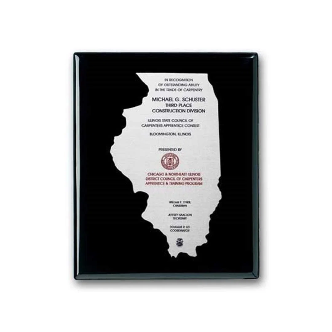 Custom Etched and Colorfilled Plaque on Ebony Piano Finish for corporate award ceremonies