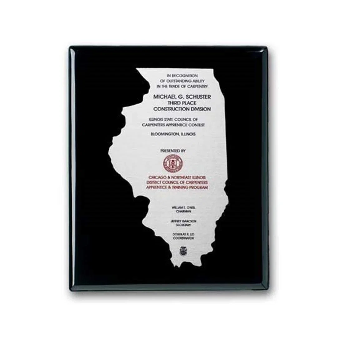 Custom Etched and Colorfilled Plaque on Ebony Piano Finish for service anniversary gifts