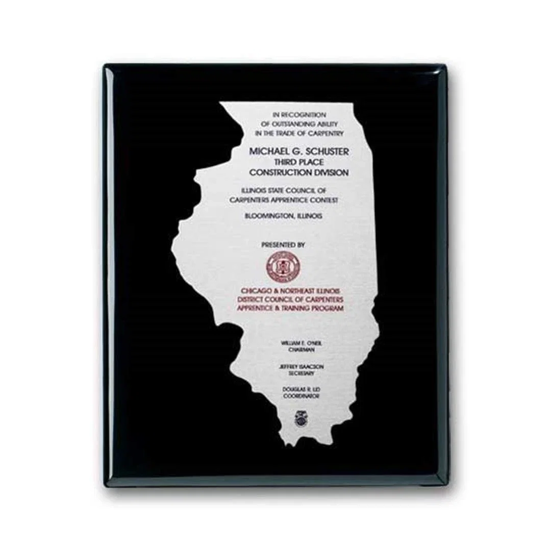 Custom Etched and Colorfilled Plaque on Ebony Piano Finish for sales achievement awards