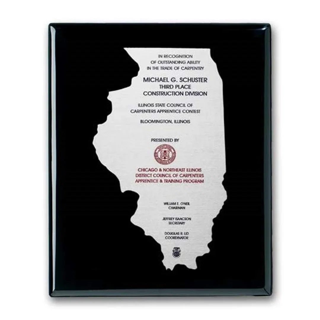 Custom Etched and Colorfilled Plaque on Ebony Piano Finish for retirement presentations