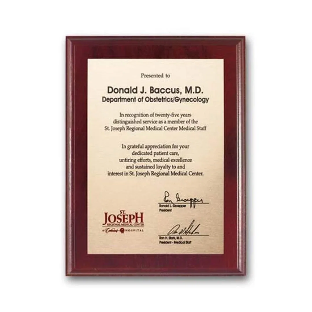 Custom Etched and Colorfilled Plaque on Mahogany Walnut for sales achievement awards
