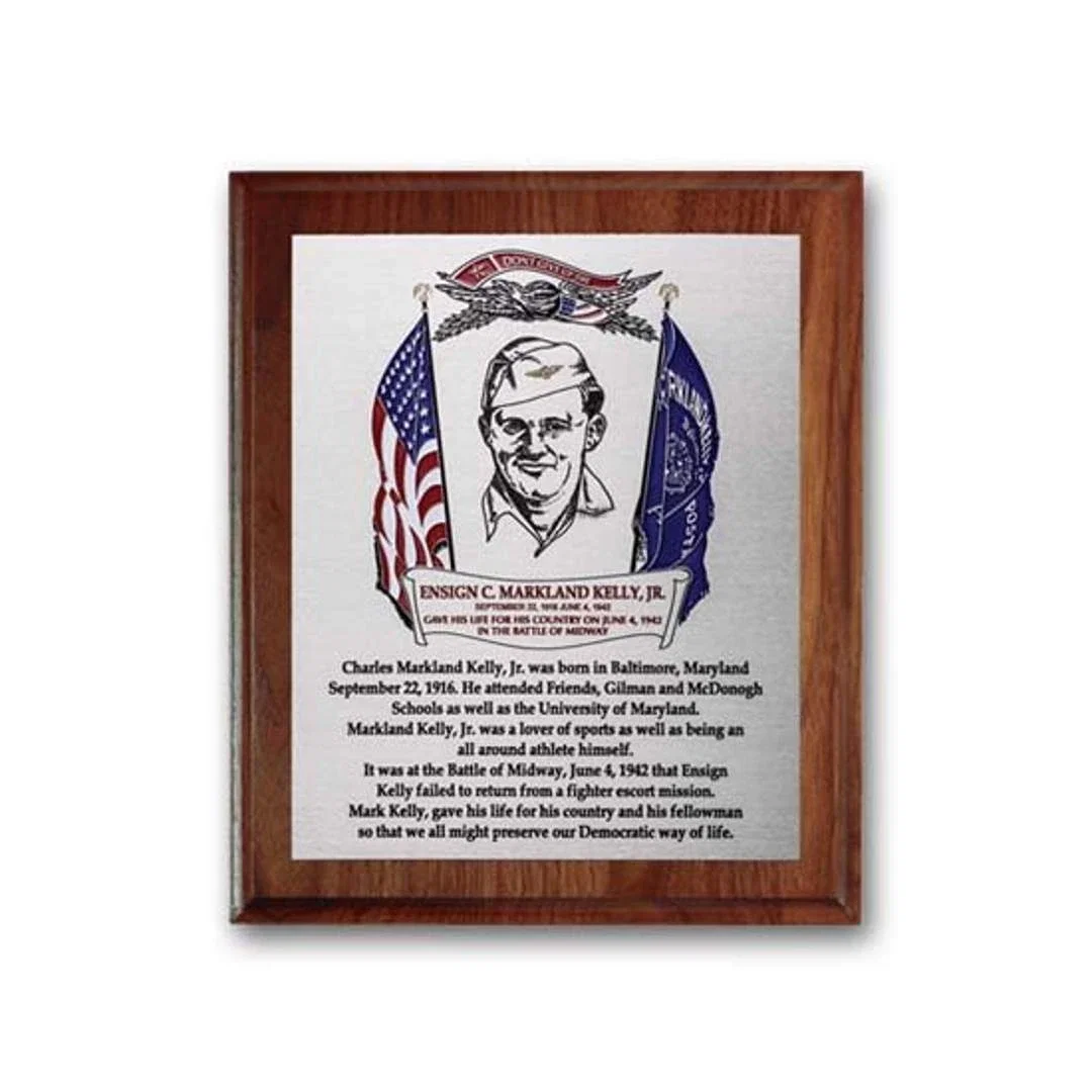 Custom Etched and Colorfilled Plaque on Cove-Edge Walnut for corporate award ceremonies