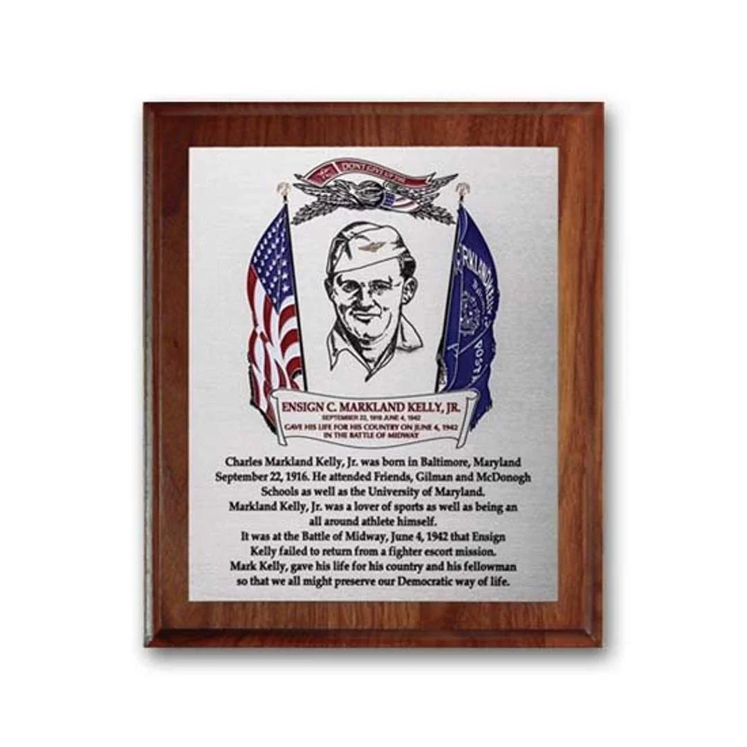 Custom Etched and Colorfilled Plaque on Cove-Edge Walnut for service anniversary gifts