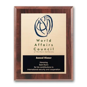 Etched and Colorfilled Plaque on Simulated Walnut