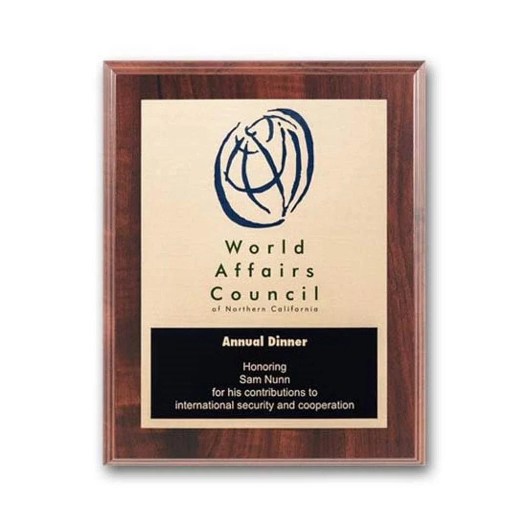 Custom Etched and Colorfilled Plaque on Simulated Walnut for sales achievement awards