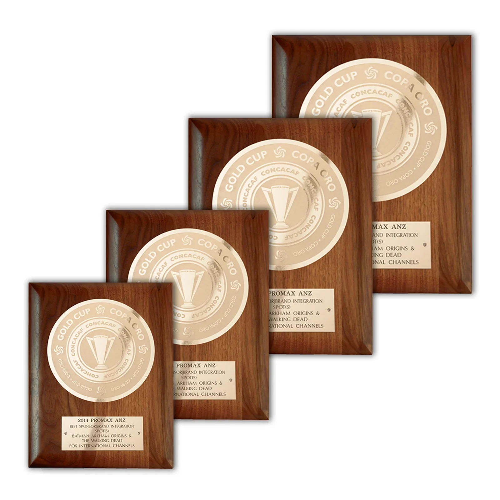 Custom Simulated Walnut Wall Plaque with Etched and Frosted Plate, circle award for team milestone celebrations