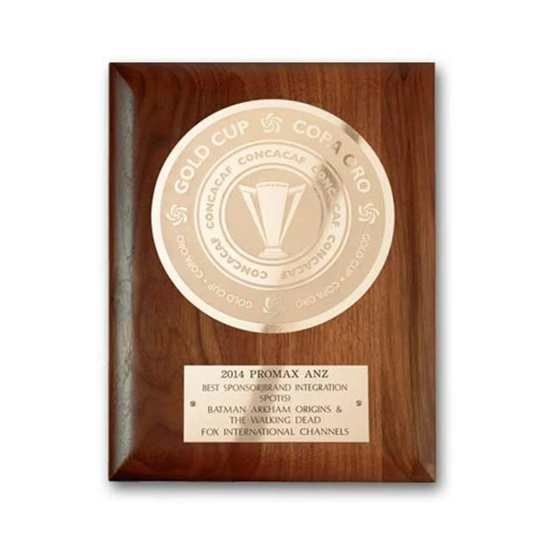 Custom Simulated Walnut Wall Plaque with Etched and Frosted Plate, circle award for safety achievement programs