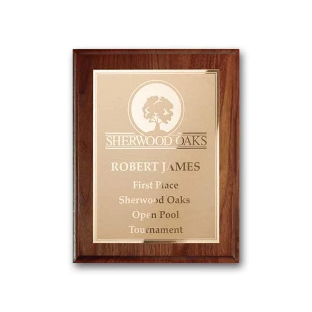 Custom Cove-Edge Walnut Wall Plaque with Etched and Frosted Plate, diamond award for corporate award ceremonies