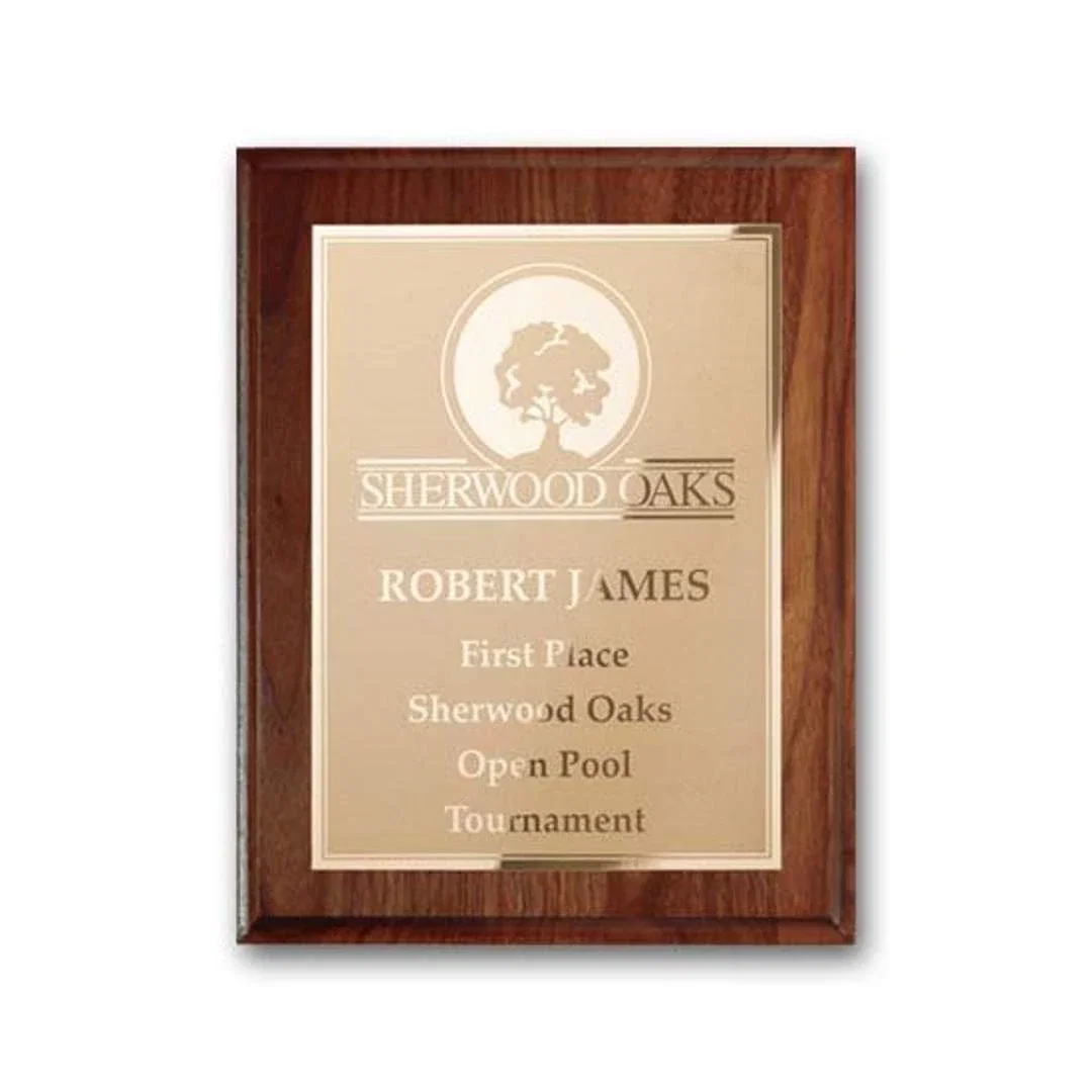 Custom Cove-Edge Walnut Wall Plaque with Etched and Frosted Plate, diamond award for service anniversary gifts