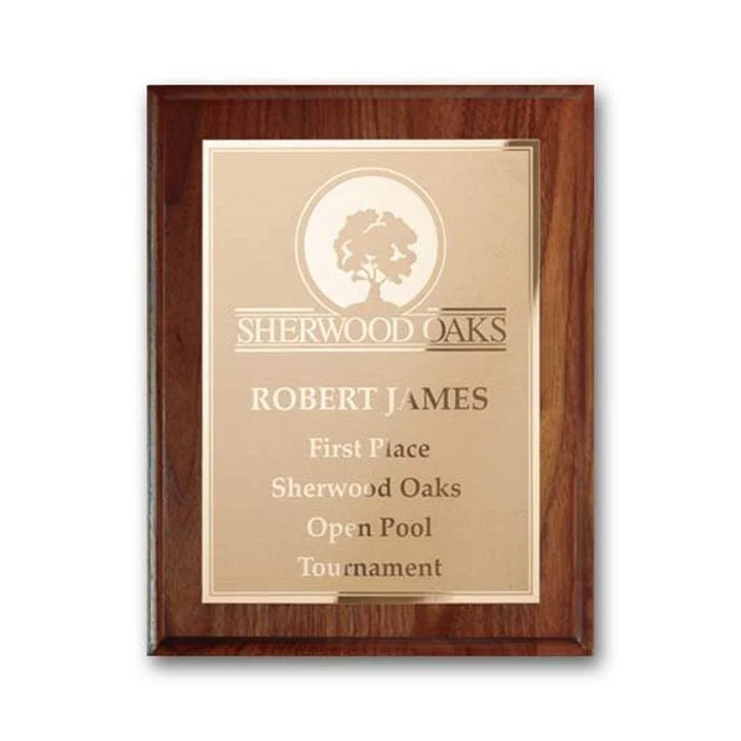 Custom Cove-Edge Walnut Wall Plaque with Etched and Frosted Plate, diamond award for sales achievement awards