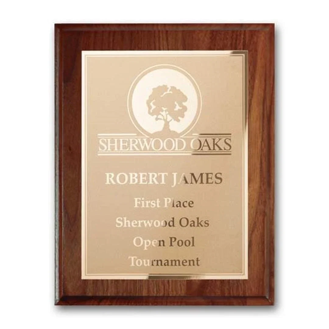 Custom Cove-Edge Walnut Wall Plaque with Etched and Frosted Plate, diamond award for retirement presentations