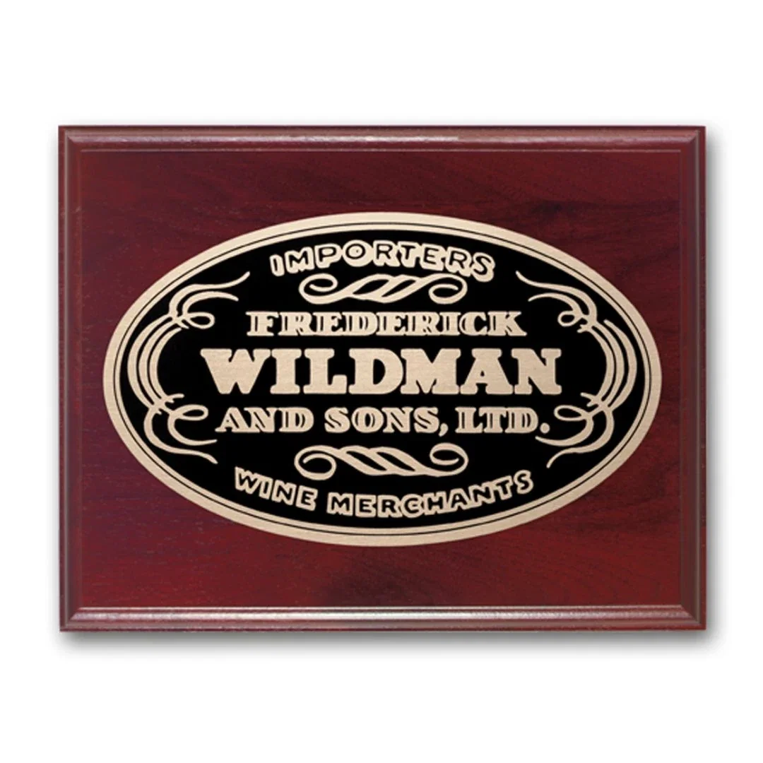 Custom Mahogany Walnut Wall Plaque with Etched and Oxidized Plate for employee recognition