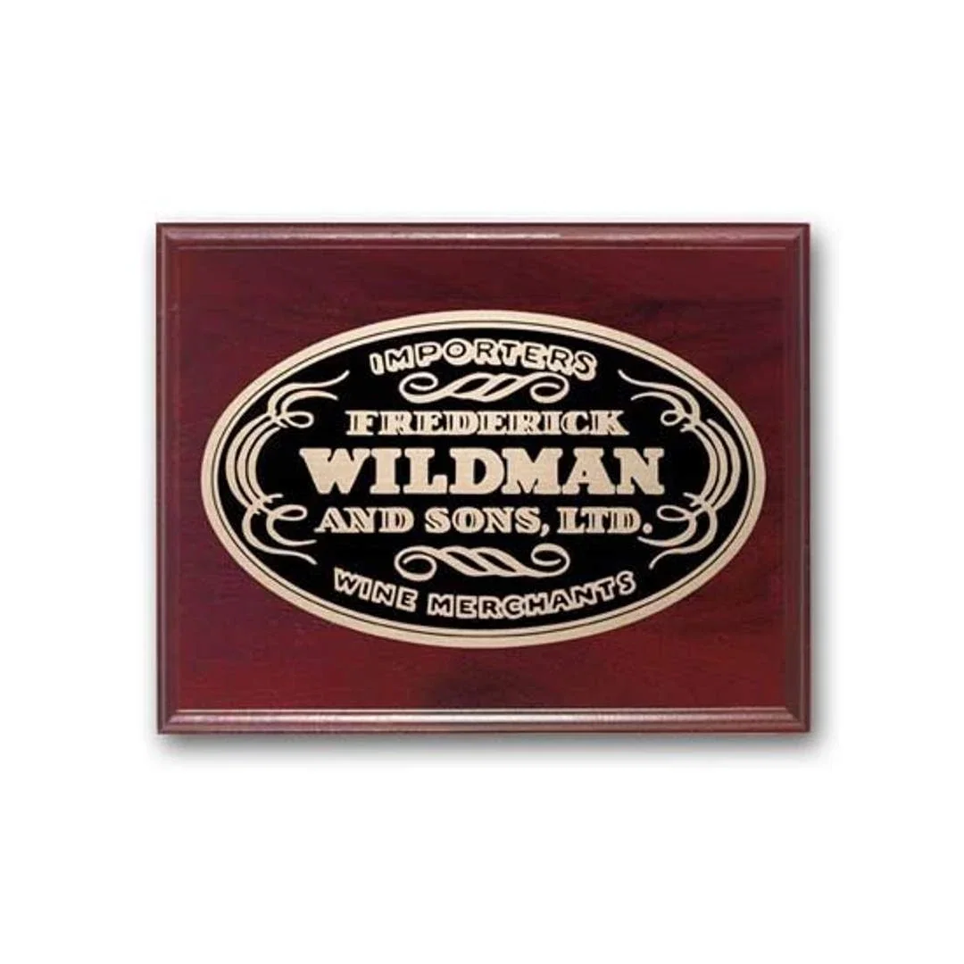 Custom Mahogany Walnut Wall Plaque with Etched and Oxidized Plate for corporate award ceremonies