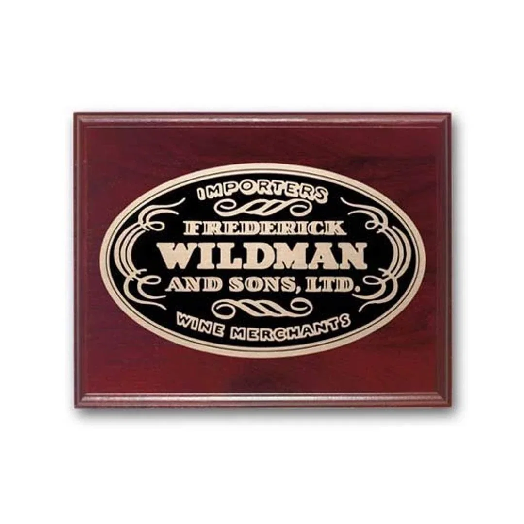 Custom Mahogany Walnut Wall Plaque with Etched and Oxidized Plate for service anniversary gifts