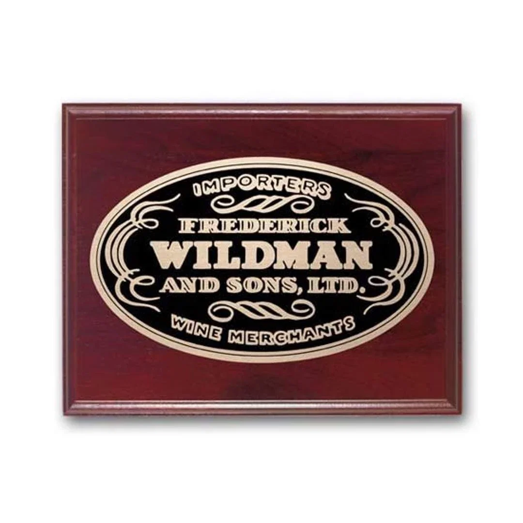 Custom Mahogany Walnut Wall Plaque with Etched and Oxidized Plate for sales achievement awards