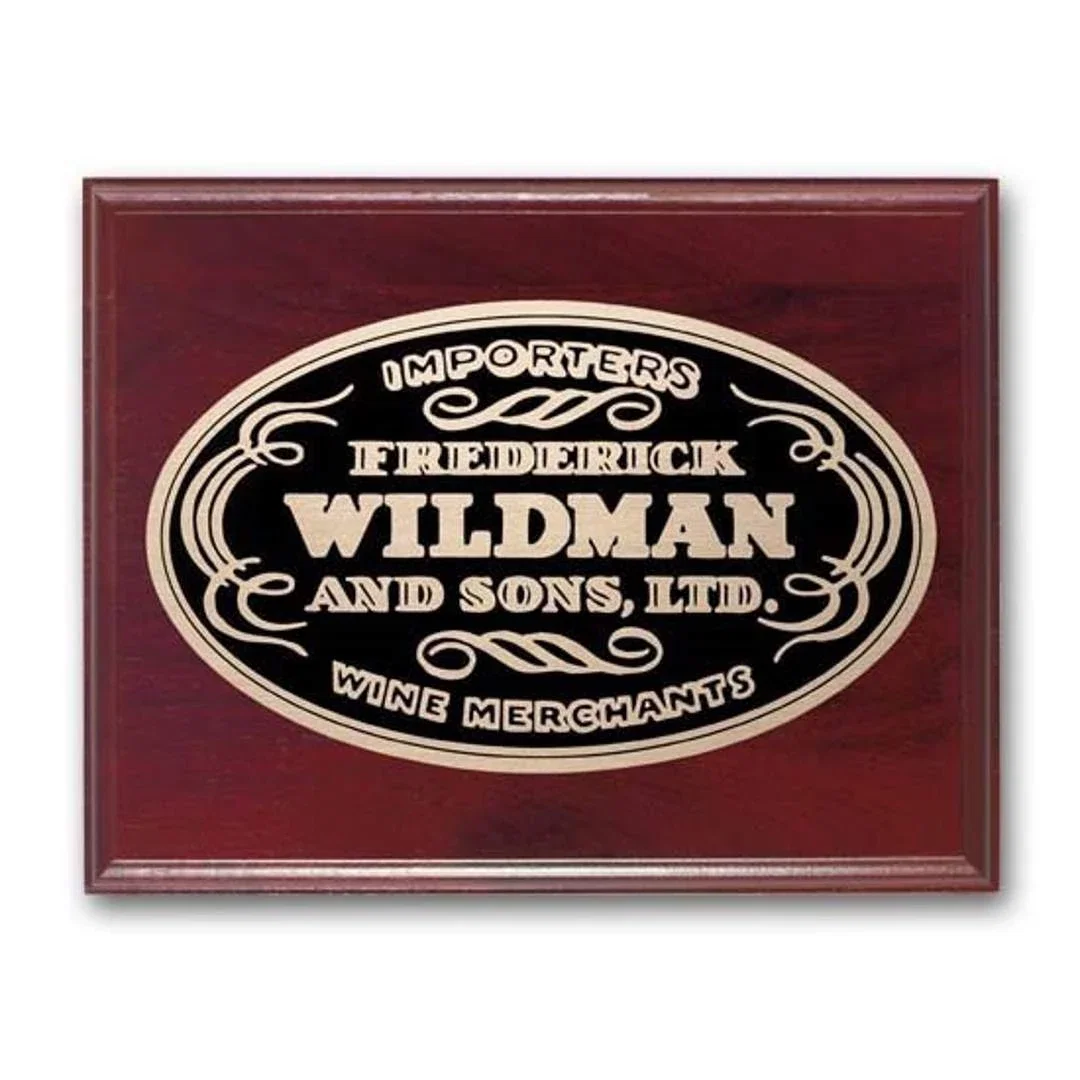 Custom Mahogany Walnut Wall Plaque with Etched and Oxidized Plate for retirement presentations