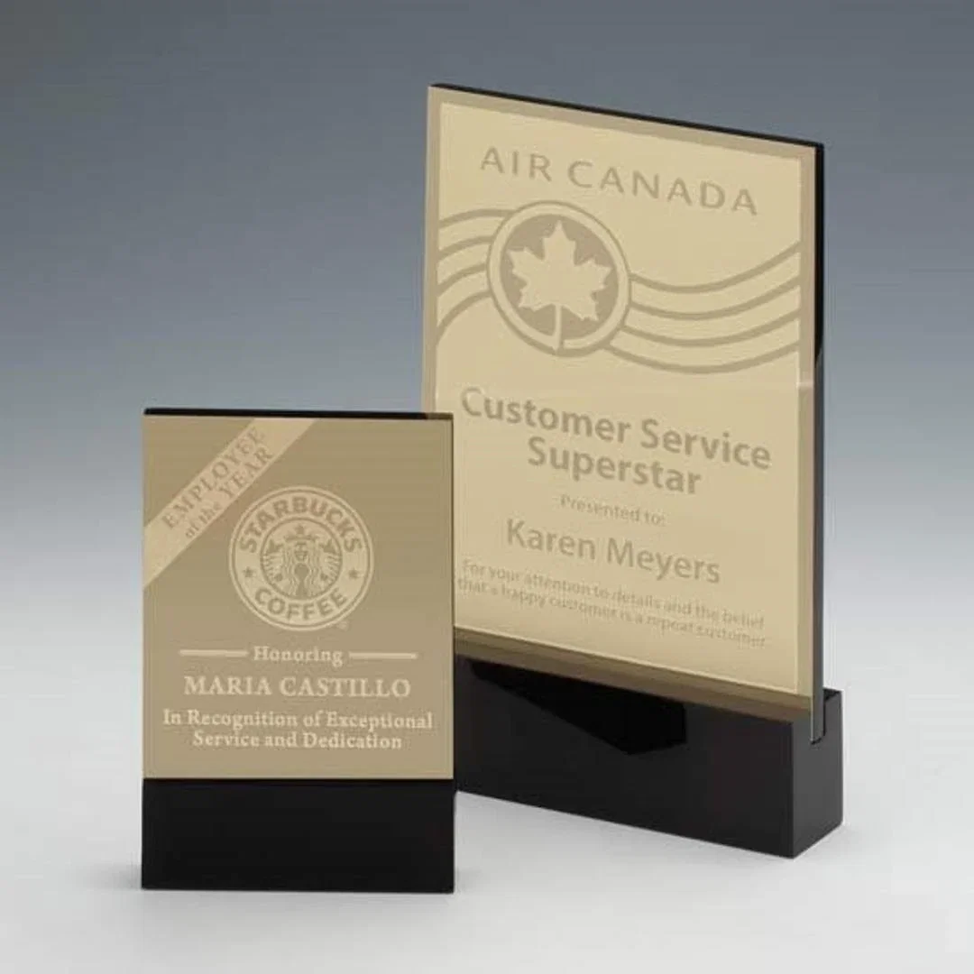 Custom Etched Brass Award with Black Acrylic Mount — view 2