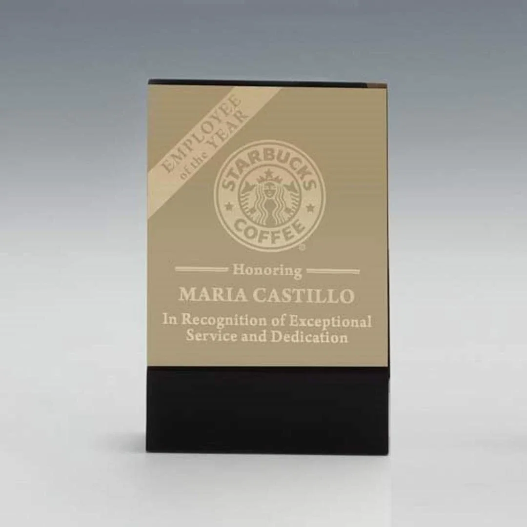 Custom Etched Brass Award with Black Acrylic Mount — view 3