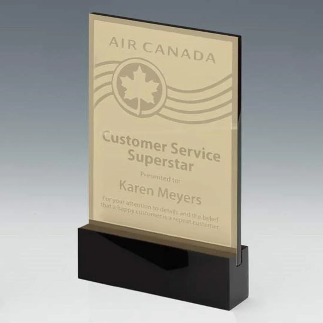 Custom Etched Brass Award with Black Acrylic Mount — view 4