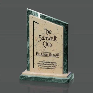 Green and Botticino Marble Peak Award With Color-Fill Accent
