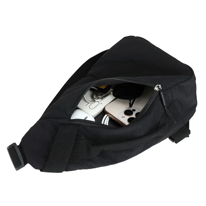 Angled view of the promotional Europa Crossbody Nylon Sling Bag highlighting the crossbody strap