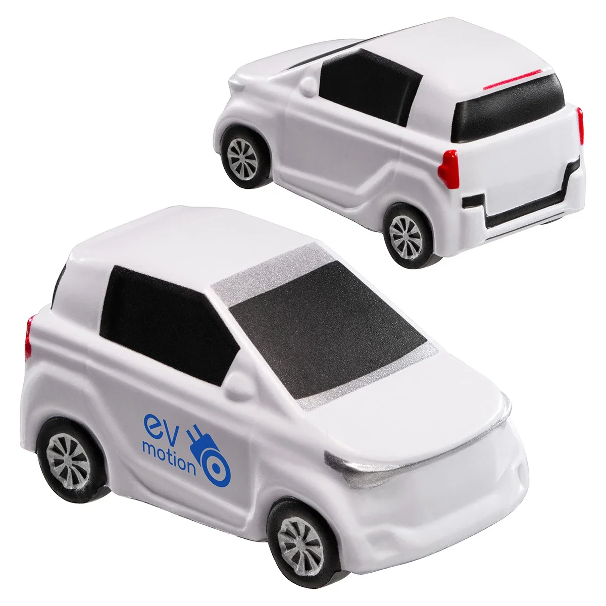 Electric sedan shaped polyurethane stress reliever, about 3-5/8 inches long