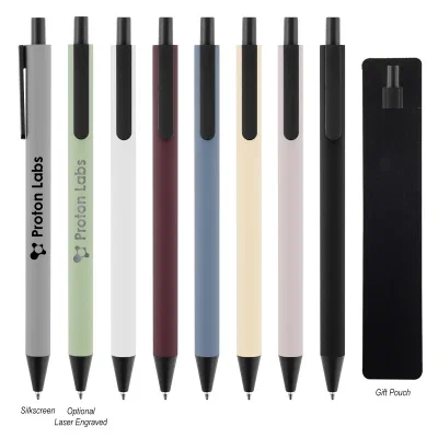 Aluminum pen with a soft rubberized coating along the barrel