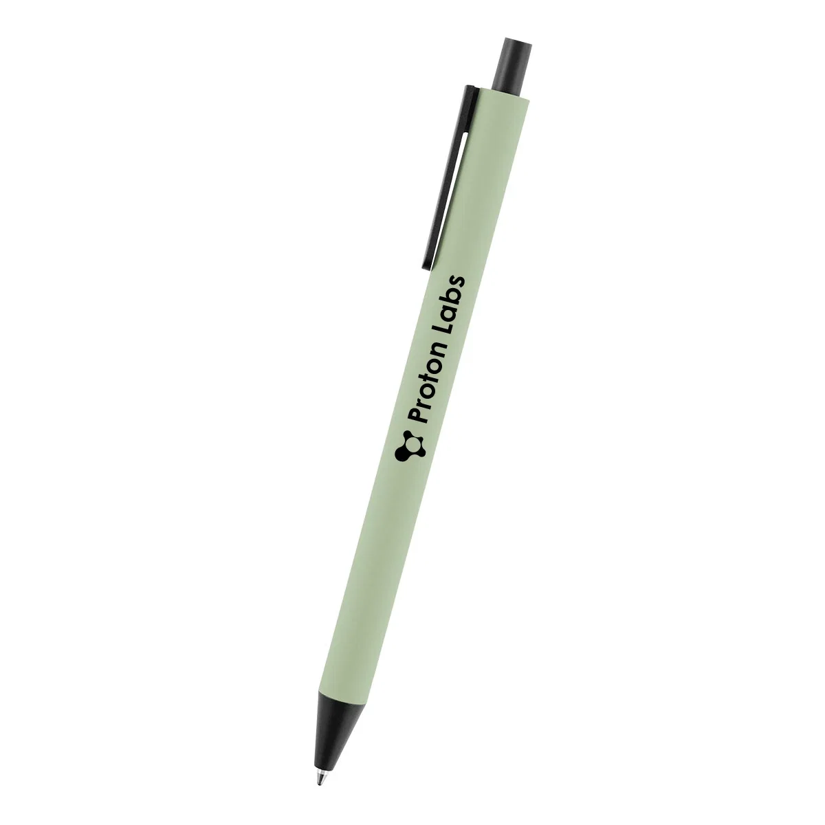 Two-thirds view of the rubberized aluminum pen tilted slightly