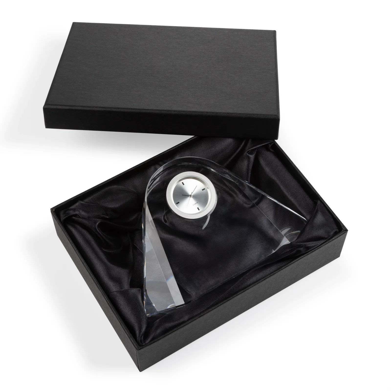 Custom Deep-Beveled Thick Optical Crystal Desk Clock for corporate award ceremonies