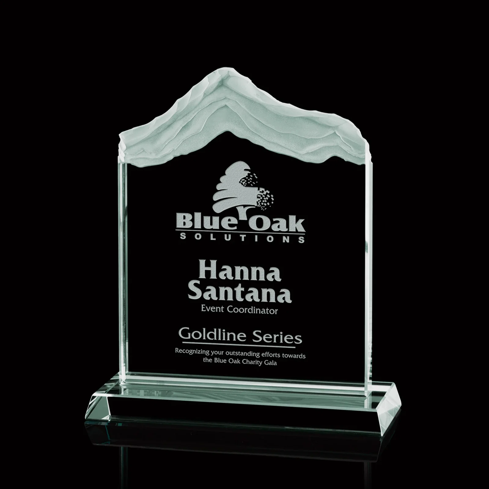 Custom Jade Glass Mountain Award With Irregular Carved Snow Layers for employee recognition