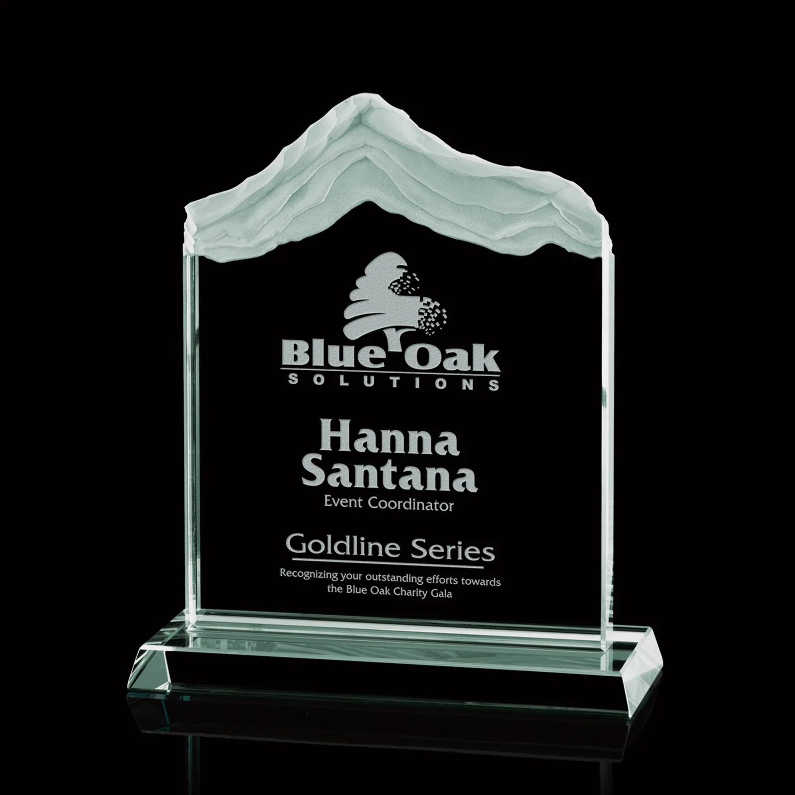 Custom Jade Glass Mountain Award With Irregular Carved Snow Layers for corporate award ceremonies