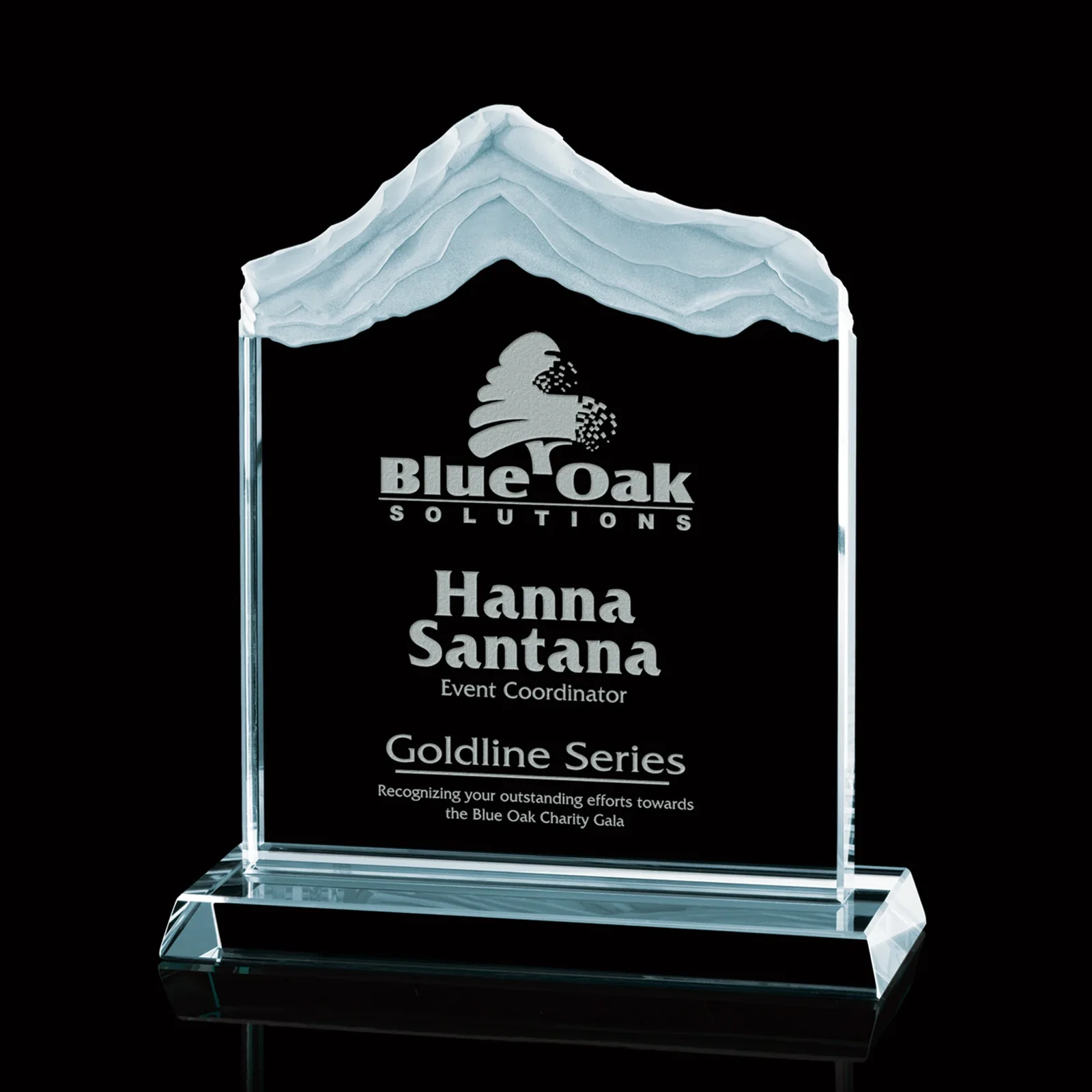 Custom Jade Glass Mountain Award With Irregular Carved Snow Layers for service anniversary gifts