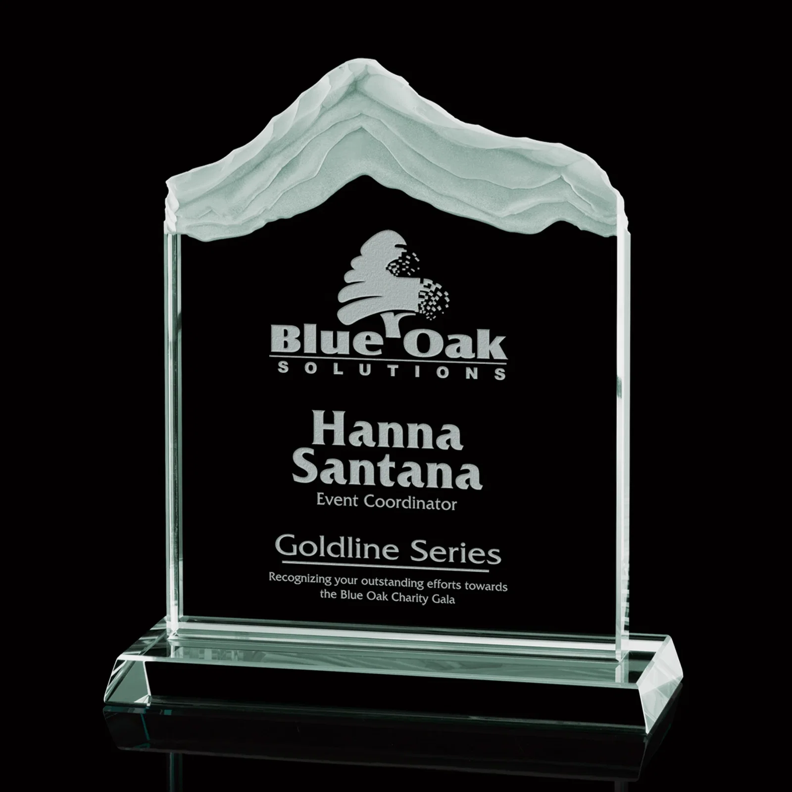 Custom Jade Glass Mountain Award With Irregular Carved Snow Layers for sales achievement awards