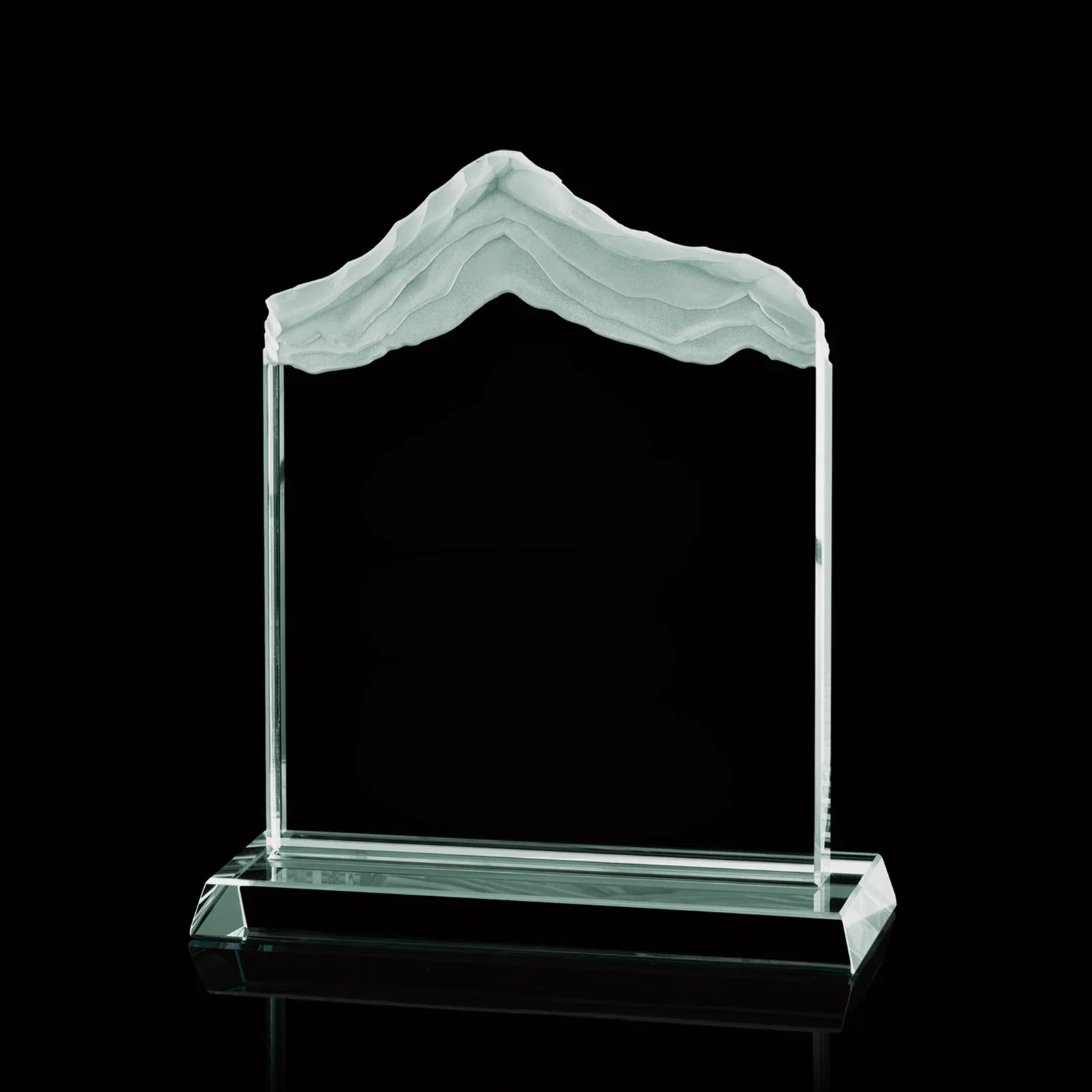 Custom Jade Glass Mountain Award With Irregular Carved Snow Layers for retirement presentations