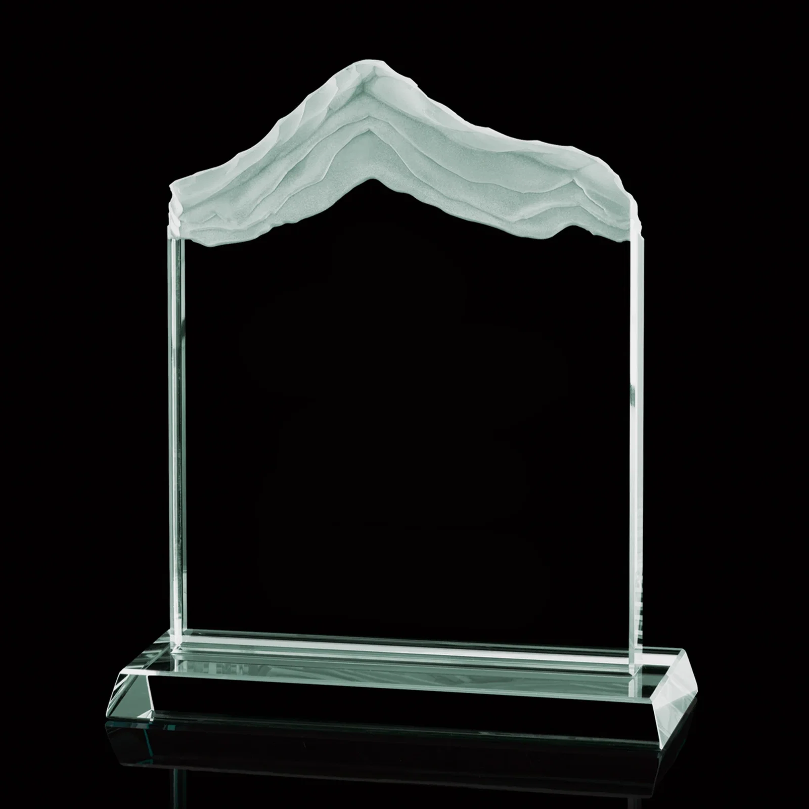 Custom Jade Glass Mountain Award With Irregular Carved Snow Layers for graduation ceremonies