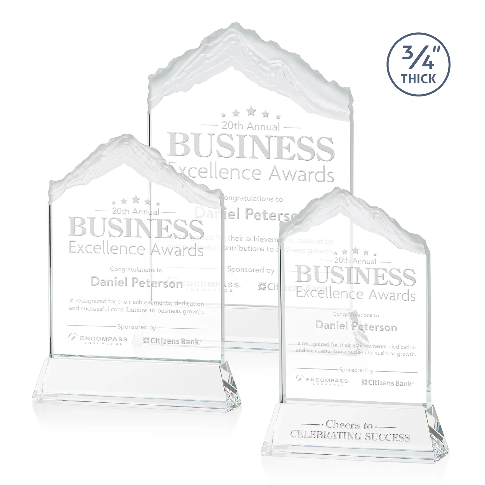 Custom Starfire Crystal Mountain Peak Award with Second Etch Option, awards for employee recognition