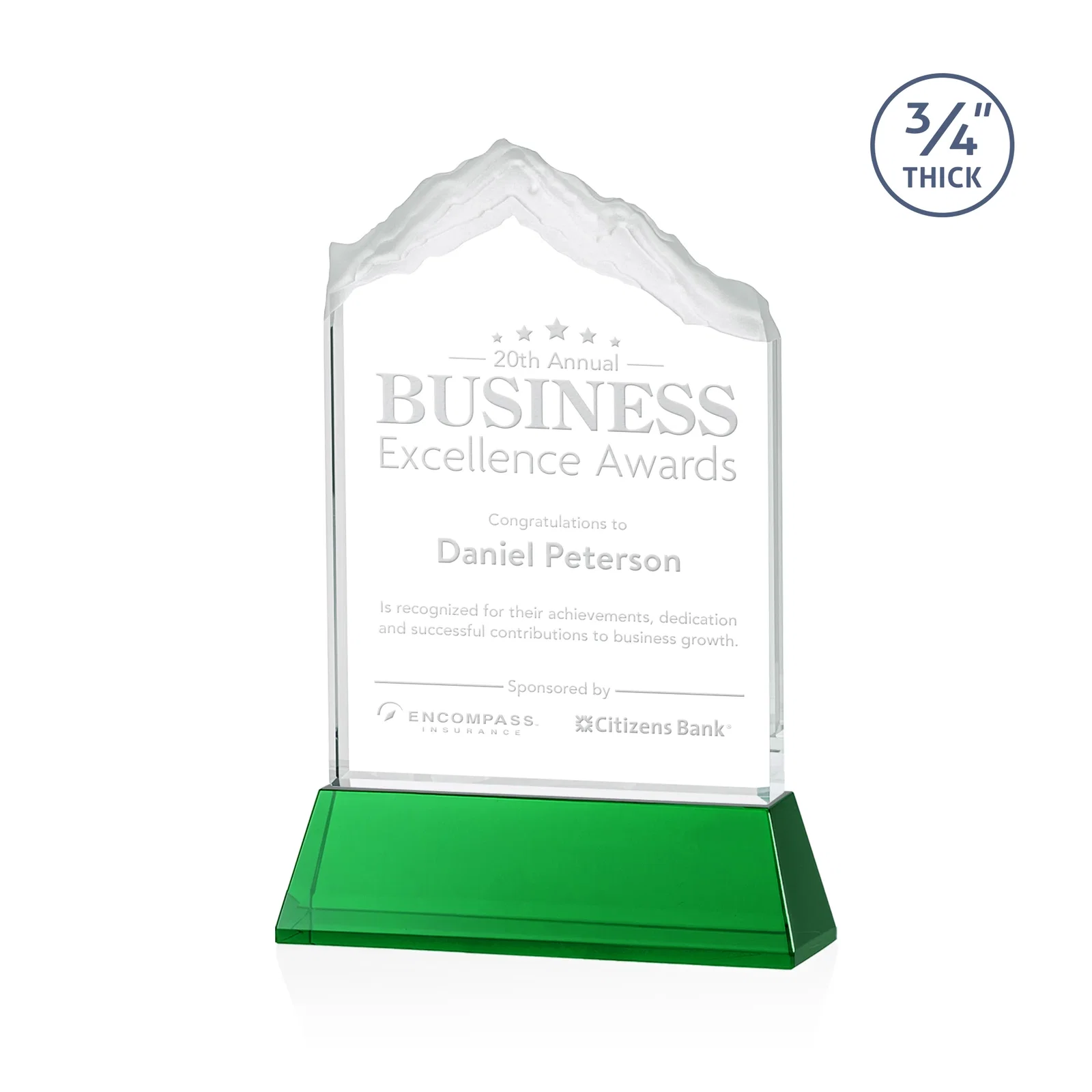 Custom Starfire Crystal Mountain Peak Award with Second Etch Option, awards for dealer and partner awards