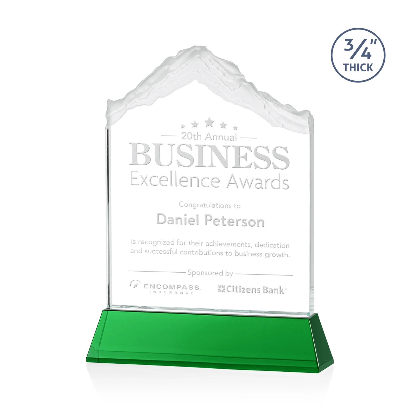 Custom Starfire Crystal Mountain Peak Award with Second Etch Option, awards for company anniversary events