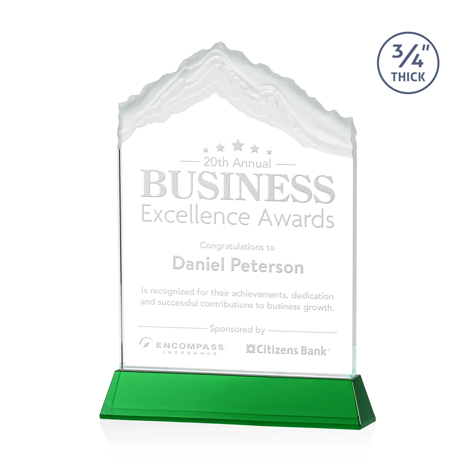 Personalized Starfire Crystal Mountain Peak Award with Second Etch Option, awards for employee recognition