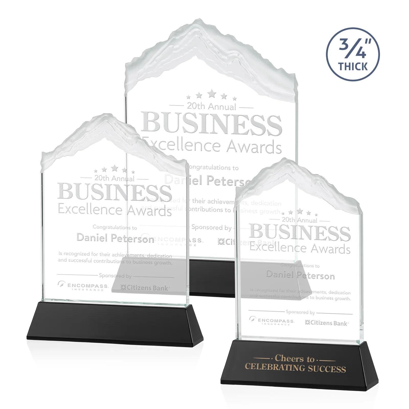 Personalized Starfire Crystal Mountain Peak Award with Second Etch Option, awards for corporate award ceremonies