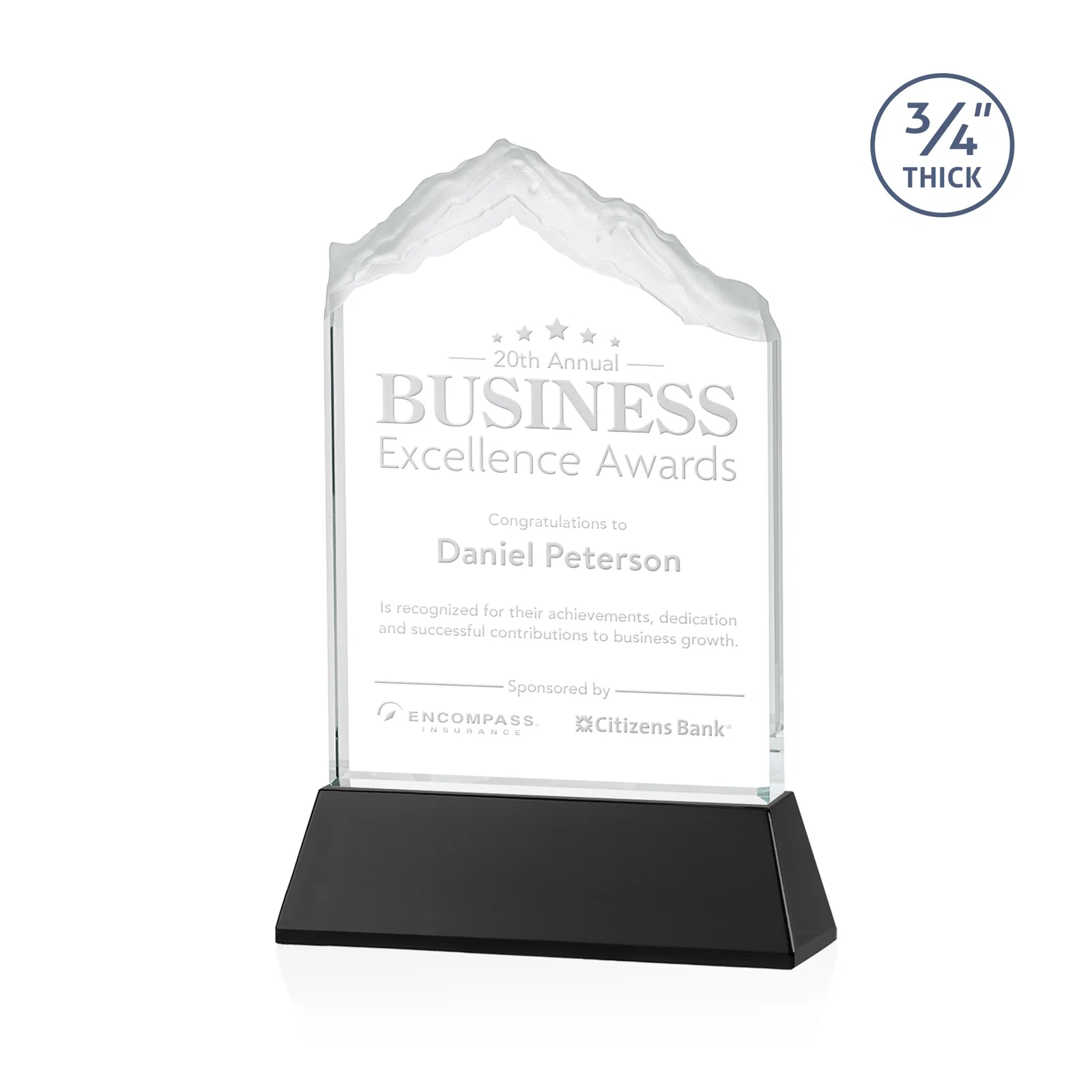 Personalized Starfire Crystal Mountain Peak Award with Second Etch Option, awards for service anniversary gifts