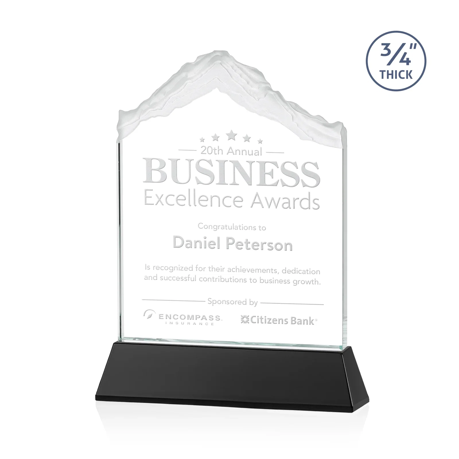 Personalized Starfire Crystal Mountain Peak Award with Second Etch Option, awards for sales achievement awards