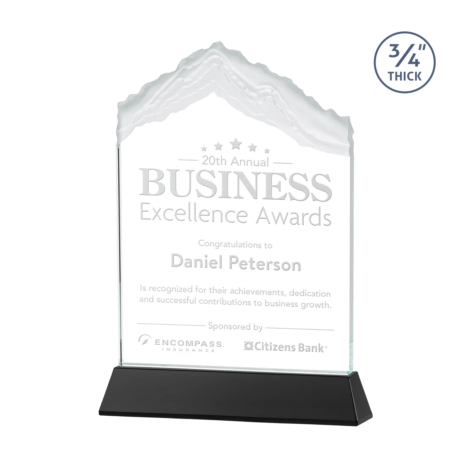 Personalized Starfire Crystal Mountain Peak Award with Second Etch Option, awards for retirement presentations