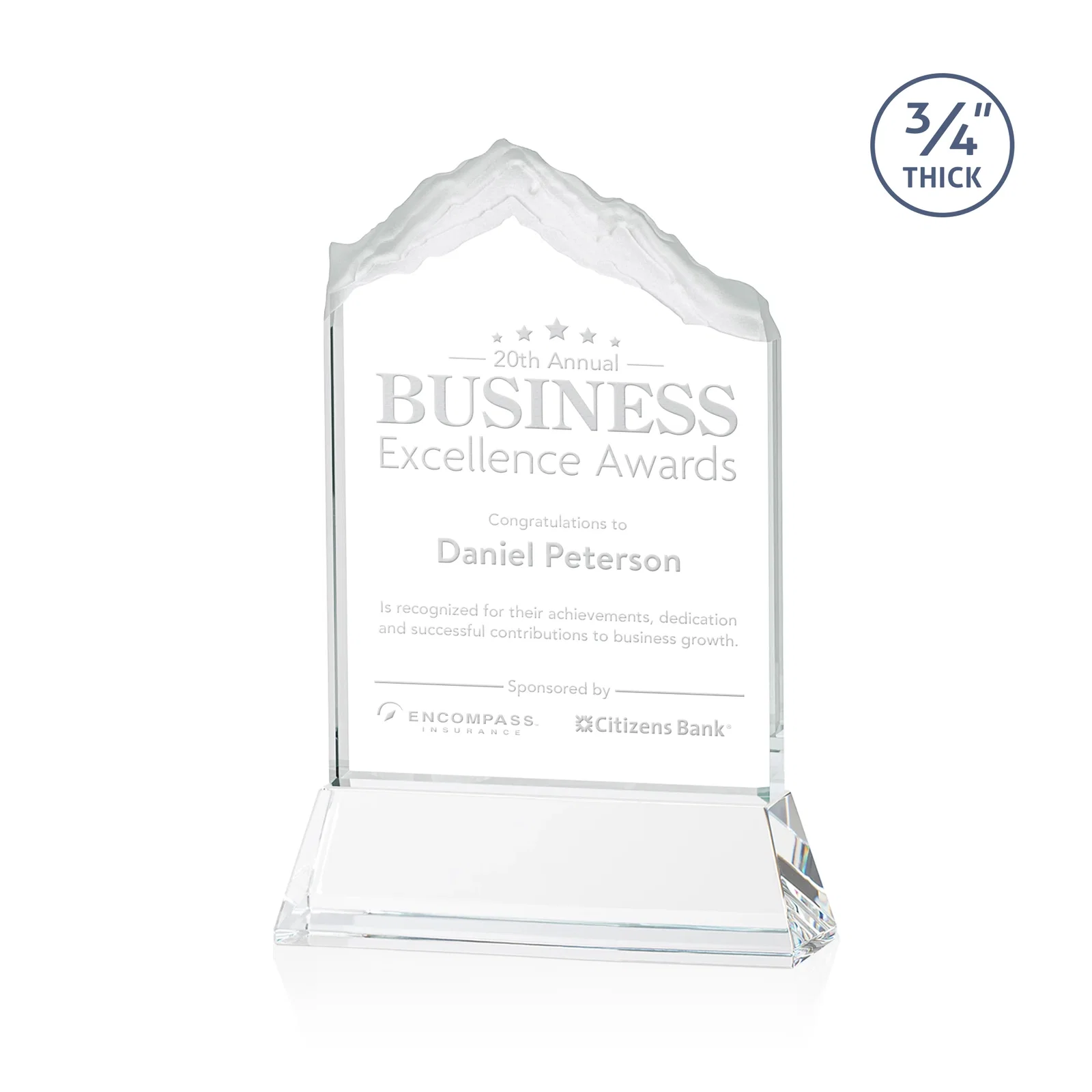 Custom Starfire Crystal Mountain Peak Award with Second Etch Option, awards for corporate award ceremonies