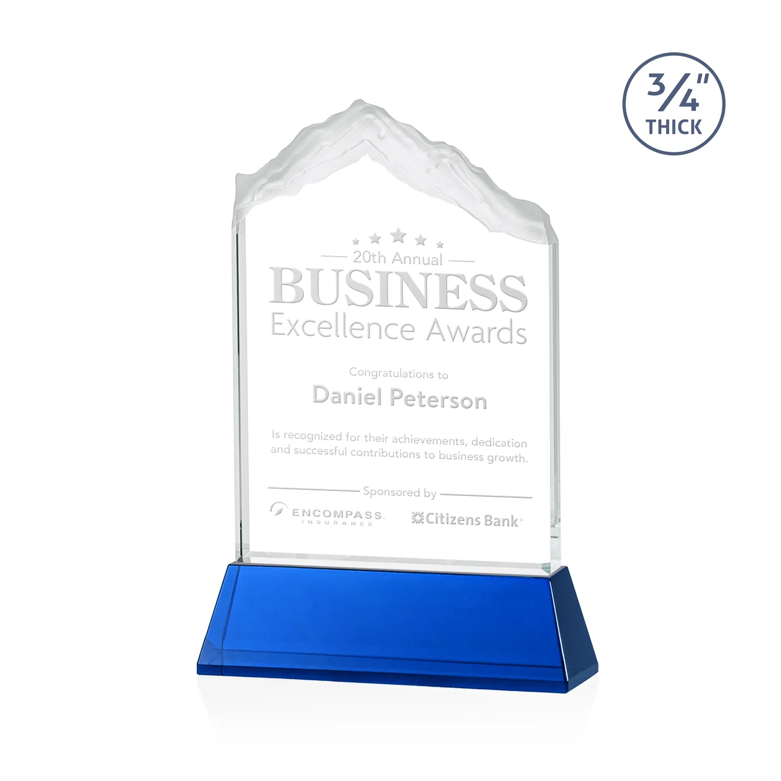 Personalized Starfire Crystal Mountain Peak Award with Second Etch Option, awards for donor appreciation