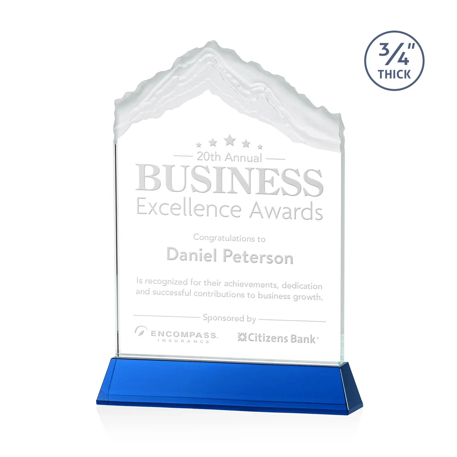 Personalized Starfire Crystal Mountain Peak Award with Second Etch Option, awards for safety achievement programs