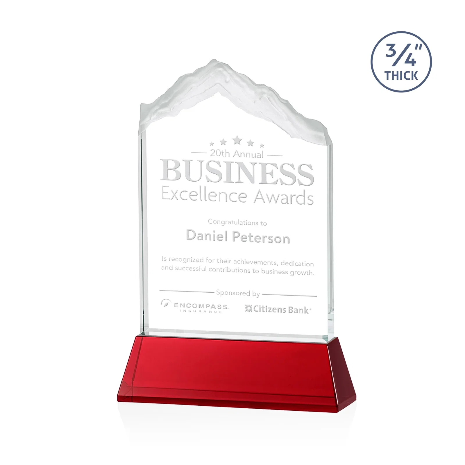 Personalized Starfire Crystal Mountain Peak Award with Second Etch Option, awards for dealer and partner awards